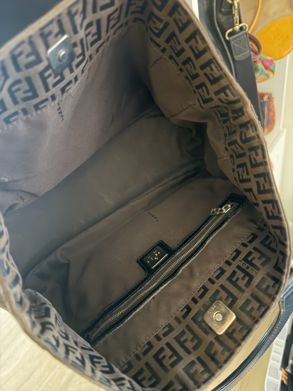 Fendi Brown Zucca Monogram Tote with Black Leather Handles - Picture 3 of 6